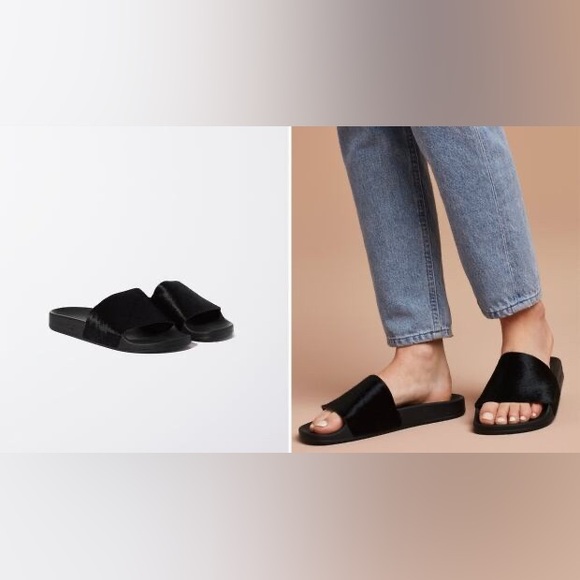 ADIDAS Adilette Black Pony Hair Slides - Picture 4 of 9